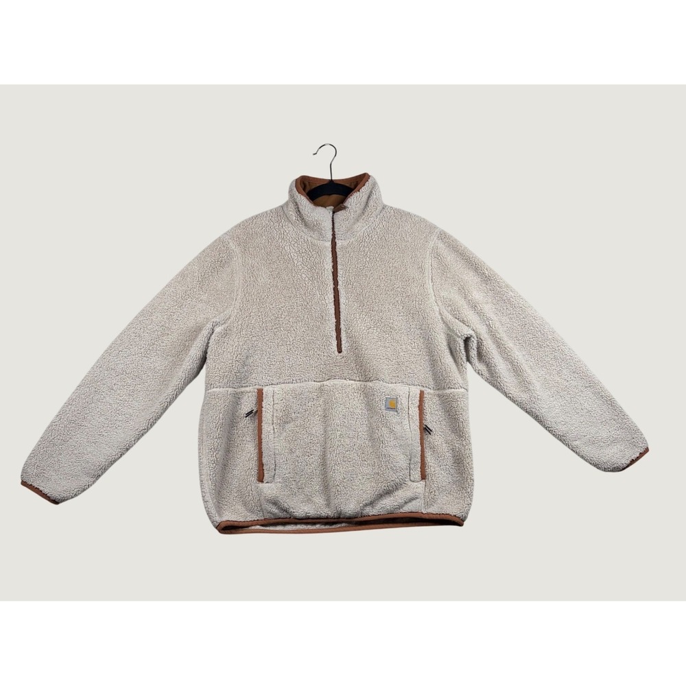 Carhartt Sherpa Fleece Pullover Womens Loose Fit M Cream Hiking Outdoor Teddy